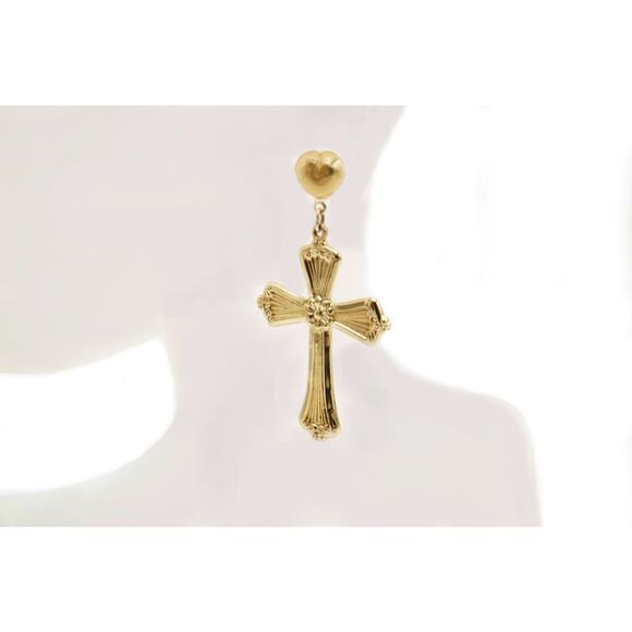 Religious Light Rays Cross 1.4" Dangle stud earrings True 1/20 -14K Gold Filled - Picture 6 of 10